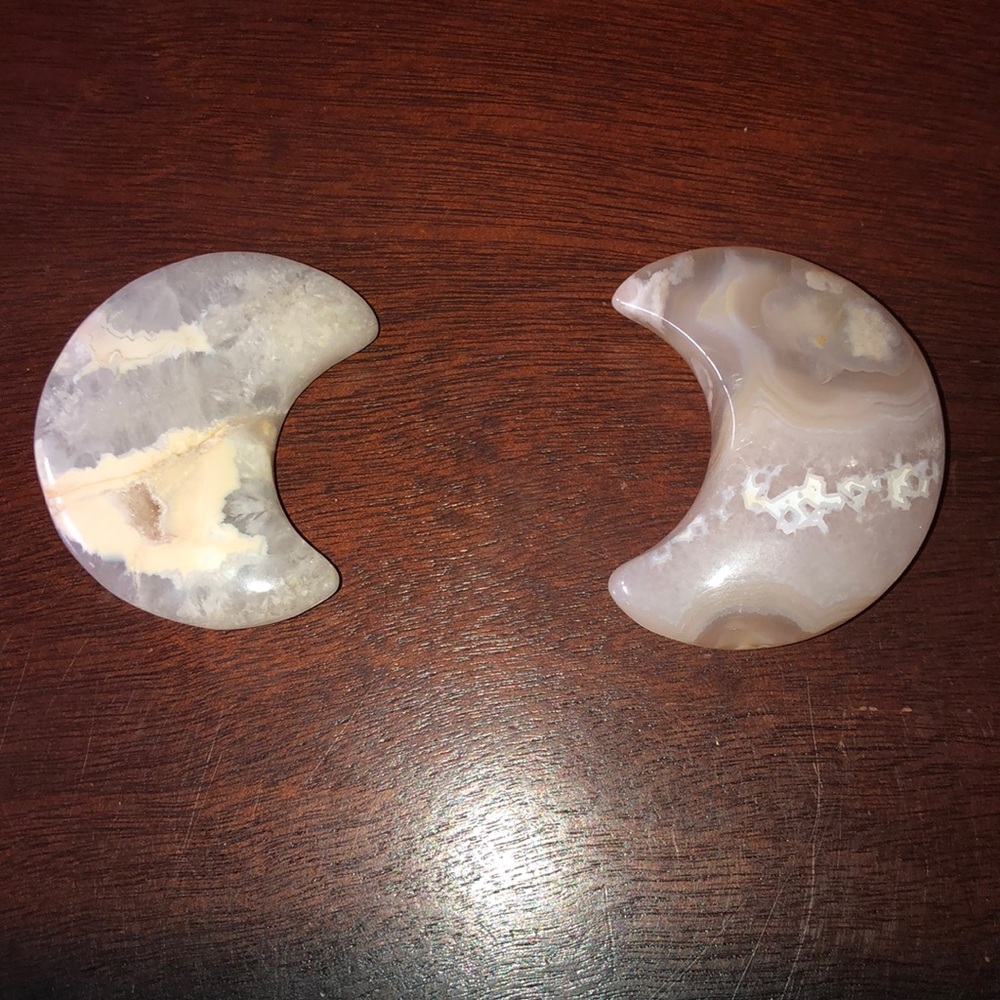 NWT Crescent Moon Agate and Quartz Set of Two Pieces with Inclusions 2”